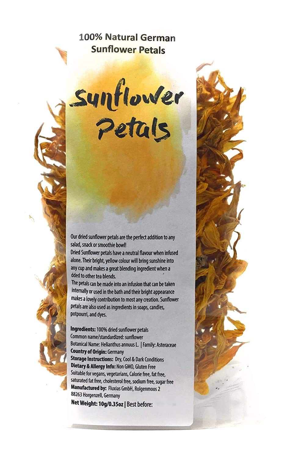 100% Natural dried German Sunflower Petals - Perfect addition to salads, snacks or smoothie bowls. Natural Sunflower Petals for soaps, candles, potpourri and dyes.