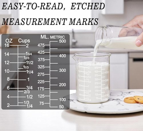 Ackers Measuring Cup Set - Glass Etching Design | 1/2-Cup, 1-Cup, 2-Cup | Dishwasher & Microwave Safe