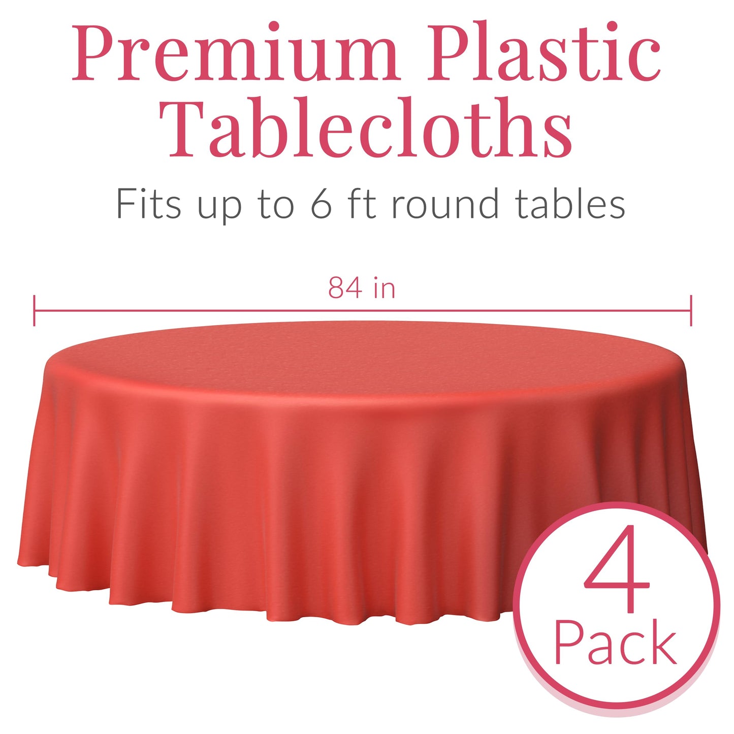 Prestee 4 Red Round Plastic Tablecloth 84" - Disposable Red Tablecloths - Plastic Table Cover - Round Dining Table Tablecloth - Paper Tablecloths for Christmas Party, Fine Dining, Holiday, Birthday