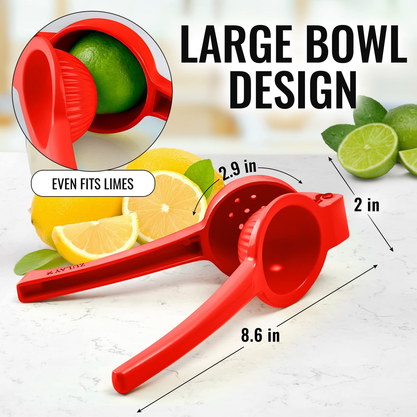 Zulay Premium Quality Metal Lemon Squeezer, Citrus Juicer, Manual Press for Extracting the Most Juice Possible - Red