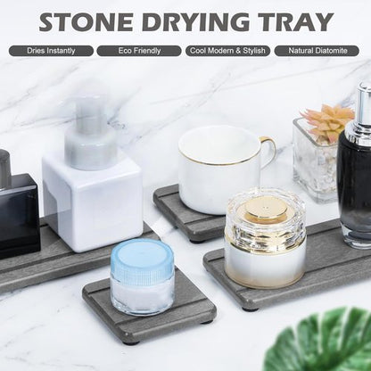 4PCS Skiennix Stone Drying Trays - Water Absorbing Diatomaceous Earth Soap Dish & Coaster Set