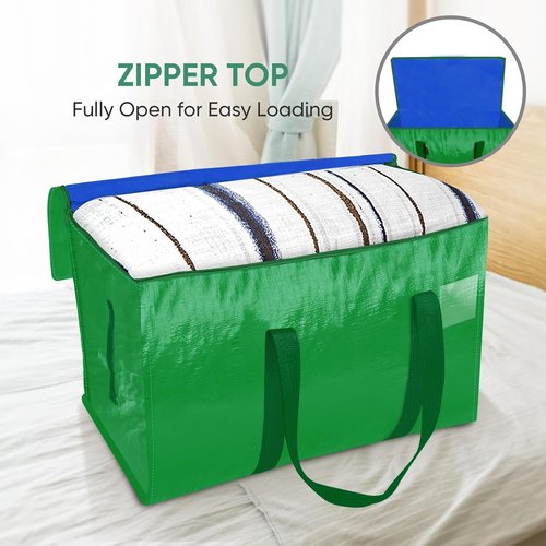 BALEINE Heavy-Duty Oversized Moving Bags - 4-Pack with Reinforced Handles for Clothes & Storage (Light Green)