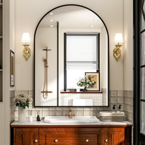 Arch Bathroom Mirror, 28x36 Inch - Wall Mounted Vanity Mirror with Aluminum Alloy Frame - Ideal for Living Room, Bedroom, Bathroom, and Entryway, Hanging or Leaning, Black