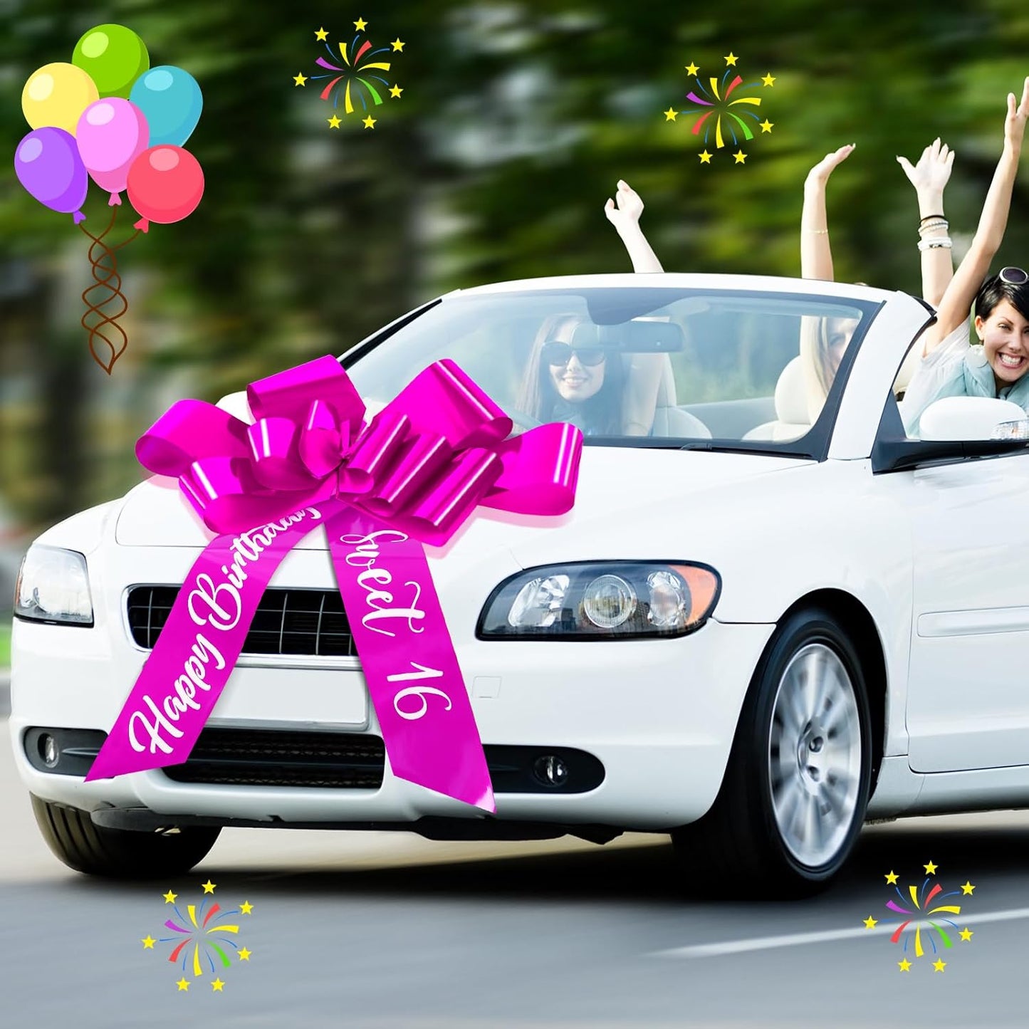 Wonderjune 30 Inch Big Car Bow - Giant Sweet 16 Birthday Gift Decoration | Rose Red Surprise Party Decor