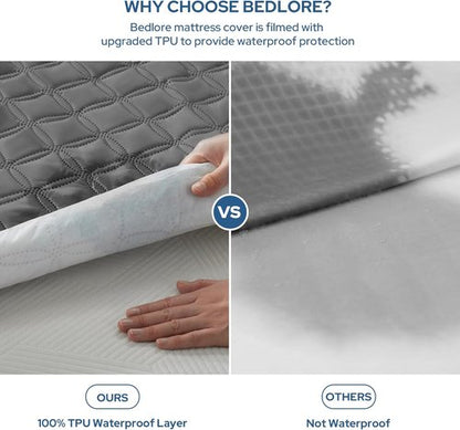 BEDLORE Waterproof Mattress Protector, Noiseless Twin Size Mattress Pad with Deep Pocket Fitted Up to 6"-15", Soft Breathable Dirt-Proof Single Bed Mattress Cover for Bedroom (Gray)