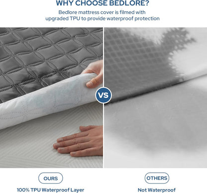 Skiennix Waterproof Mattress Protector - Noiseless Twin Size Pad with Deep Pocket | Breathable Gray Cover