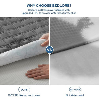 2 Pack Waterproof Mattress Protector, Queen Size Mattress Pad Noiseless with Deep Pocket Fitted for 6"-18", Soft Breathable Dirt-Proof Bed Mattress Cover Washable for Home, Bedroom, Hotel (Gray)