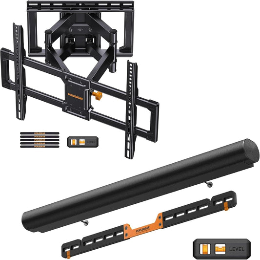 Perlegear Full Motion TV Wall Mount - Fits 42-85 Inch TVs Up to 132 lbs | Soundbar Mount for Sonos Arc