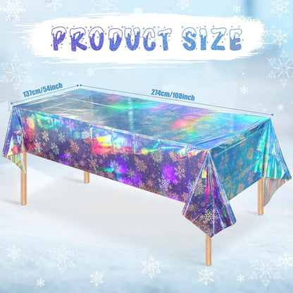 Skiennix Iridescent Winter Snowflake Tablecloths - Holographic Blue & Purple | 54x108 Inch, 3 Pack