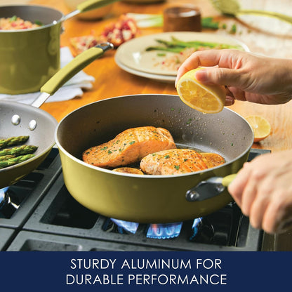 Rachael Ray Cucina 12-Piece Nonstick Cookware Set - Lemongrass Green | Durable & Stylish
