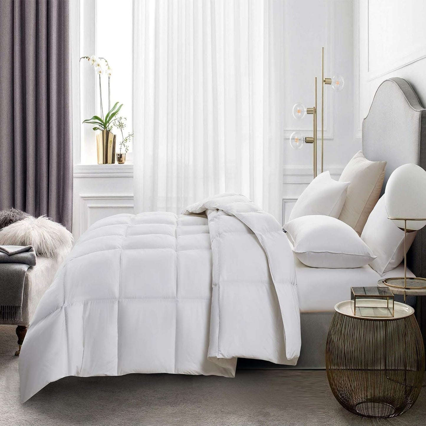 Serta Goose Feather Down Comforter - Hotel Luxury Hypoallergenic Twin Size Duvet Insert | 100% Cotton, 68 x 90 Inch, White