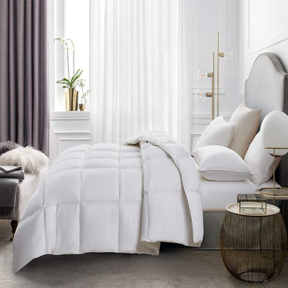 Serta Goose Feather Down Comforter - Hotel Luxury Hypoallergenic Twin Size Duvet Insert | 100% Cotton, 68 x 90 Inch, White