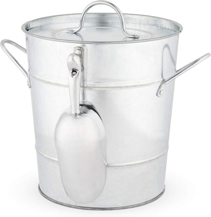 Twine Insulated Ice Bucket With Lid & Scooper for Parties - Galvanized Metal Bucket Cooler & Drink Tub Holds 1 Gallon