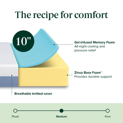 Zinus 10 Inch King Cooling Essential Memory Foam Mattress [NewVersion], Fiberglass Free, Medium Feel, Breathable Cooling Layers, Certified Safe Materials
