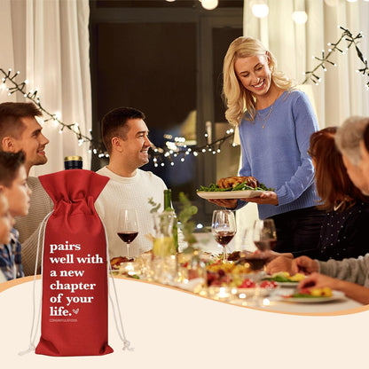 Red Funny New Chapter Wine Bag New Beginnings Gifts for Women Men Farewell Gifts for Friends Going Away Gifts for Coworkers Women Men Moving Away Gifts for Friends New Teacher Gifts