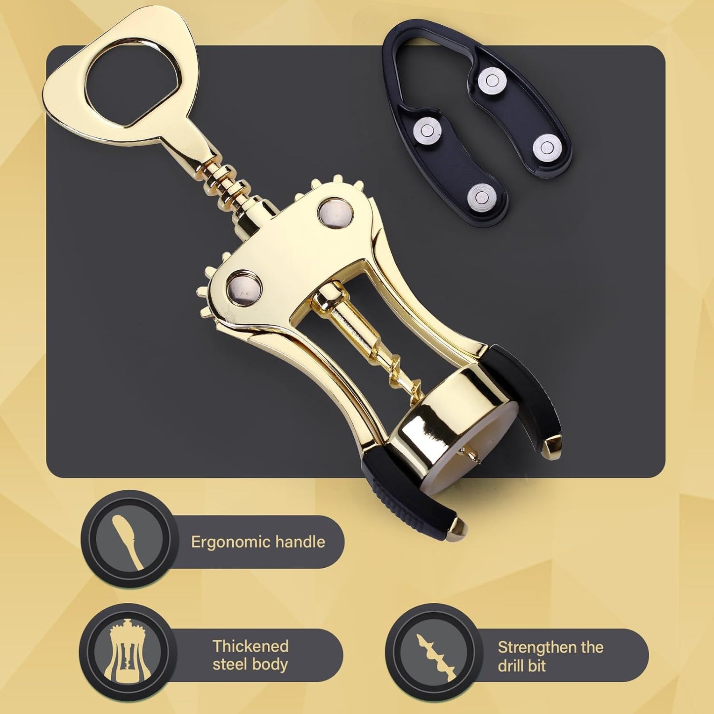 Wine Opener, Zinc Alloy Premium Wing Corkscrew Wine Bottle Opener with Multifunctional Bottles Opener, Upgrade