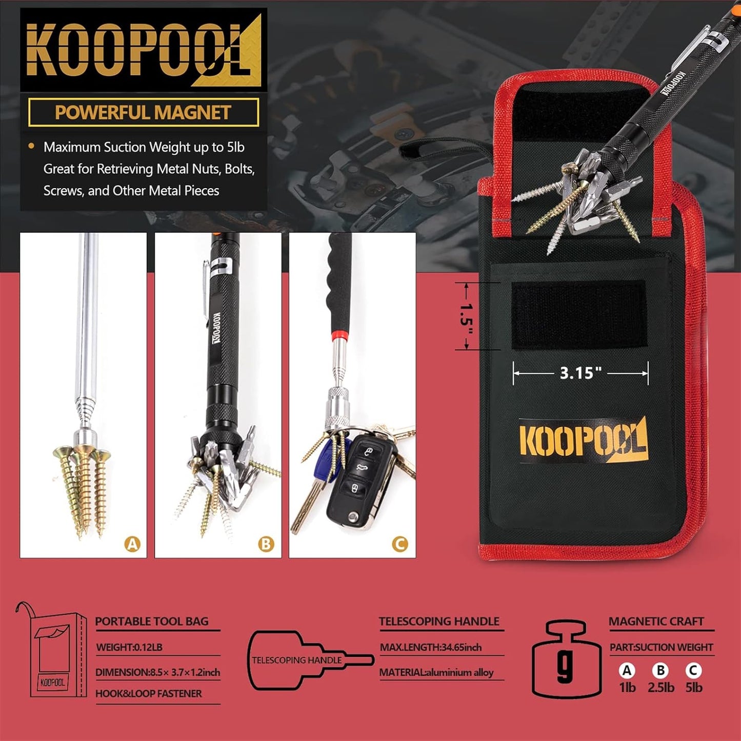 Skiennix Telescoping Magnetic Pickup Tool Set - LED Inspection Mirror & Magnet Stick | Perfect Gifts for Men