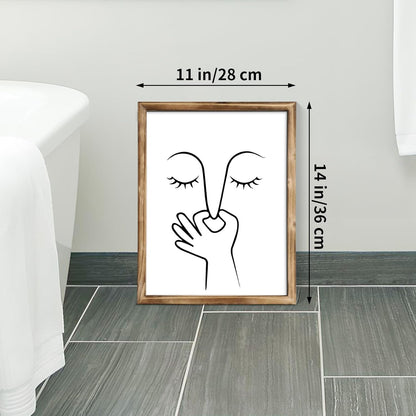 MODE HOME Farmhouse Bathroom Wall Art - Funny Nose Pinching Print in Torched Brown Frame | 14x11 Inch Shabby Chic Decor