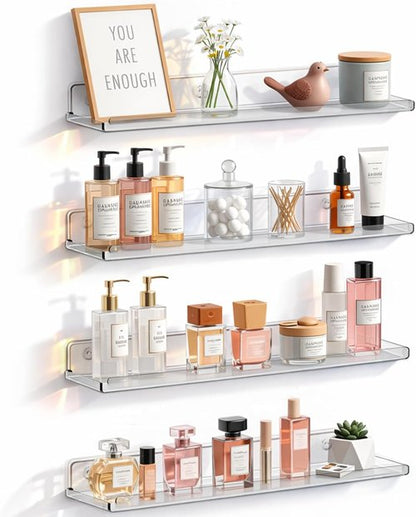 Lifewit Floating Shelves - Clear Acrylic Wall Organizer for Bathroom & Home Decor | 14" Display Rack, 4 Pack