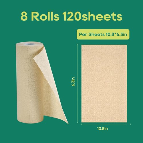 ECOlipak Paper Towels - Soft & Absorbent 2-Ply Kitchen Towels | 8 Rolls, Plastic-Free & Compostable