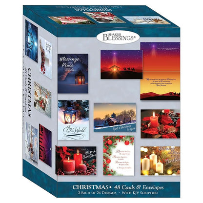 Religious Christmas Cards Bulk 48 Assorted Box with Envelopes - KJV Scripture