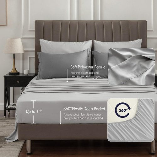BEDELITE Queen Comforter Set - 7-Piece Reversible Grey Microfiber Bedding Set for Year-Round Comfort