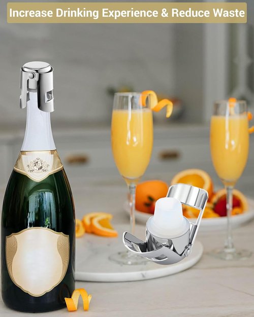 Champagne Stoppers 2 Pack, Leak-Proof Stainless Steel Wine Stopper Saver with Silicone Seal Sparking Wine Saver for Cava, Prosecco and More, Silver