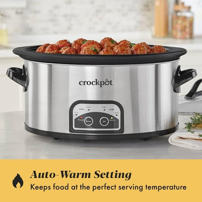 Crock-Pot 6 Quart Programmable Slow Cooker - Timer & Auto Food Warmer - Stainless Steel Finish