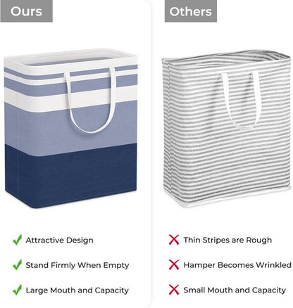 HomeHacks Large Waterproof Laundry Basket - Collapsible Tall Hamper with Extended Handles | 100L, Blue