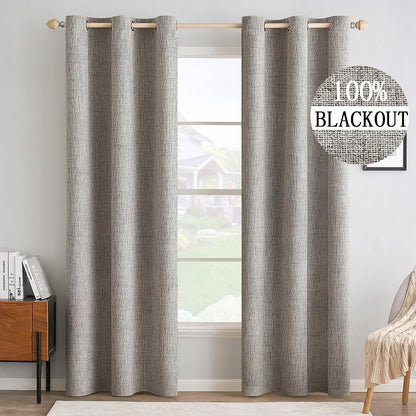MIULEE Blackout Linen Textured Curtains - Thermal Insulated Room Darkening Drapes | Warm Taupe, 42 x 90 Inch (2 Panels)