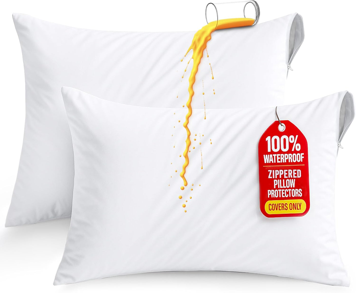 Utopia Bedding Pillow Protectors - Set of 2 Standard Size, Waterproof & Bed Bug Proof Encasements (White)