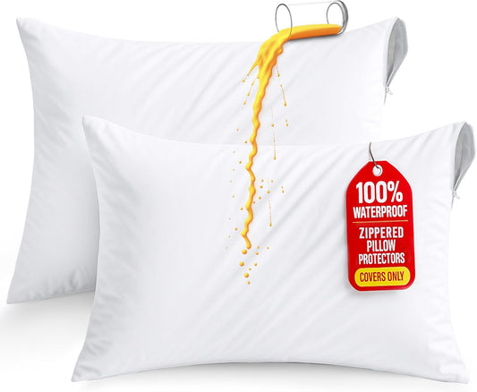 Utopia Bedding Pillow Protectors - Set of 2 Standard Size, Waterproof & Bed Bug Proof Encasements (White)