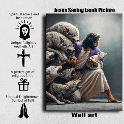 Christian Wall Art - Jesus the Good Shepherd Canvas Print | Guardian Shepherd Protecting Lambs - Ideal for Home Decor & Gifts