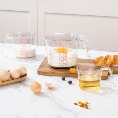 Clear Plastic Measuring Cups Set by [Brand Name] - 3-Piece Nesting Design with Spout | 1, 2, 4 Cup for Baking & Cooking