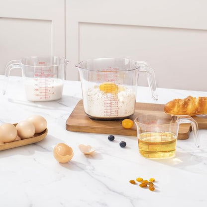 Clear Plastic Measuring Cups Set by [Brand Name] - 3-Piece Nesting Design with Spout | 1, 2, 4 Cup for Baking & Cooking