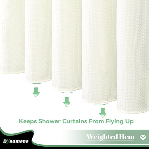 Dynamene 78 Inch Long Shower Curtain, Tall Waffle Fabric Shower Curtains for Bathroom, Hotel Waterproof Cloth Shower Curtain Liner Set with Hooks, Snap in Liner, Mesh Top Window, Cream, 72x78