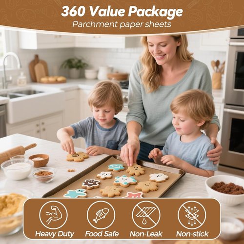 Heavy Duty Parchment Paper Sheets - 360 Count, 9"x13" Unbleached, No-Stick & No-Leak for Baking