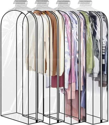 Clear Clothes Hangers - 60 Pack with Smooth Zipper | 10" Gusseted Waterproof Garment Bags for Suits & Dresses