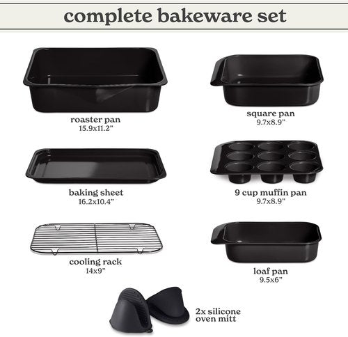 Country Kitchen Nonstick Bakeware Set - Deluxe Heavy Duty & Easy Release, 8 Pcs, Black
