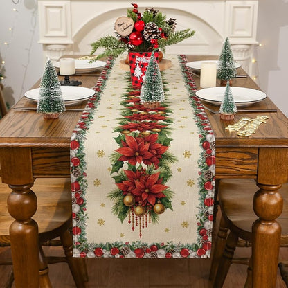 Siilues 220 GSM Merry Christmas Table Runner 13x36 Inch - Polyester Holiday Decor