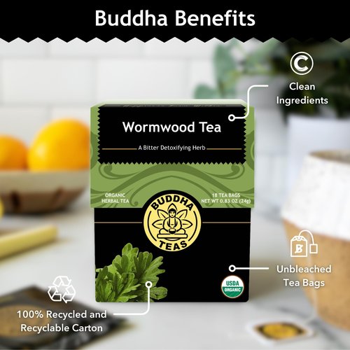 Buddha Teas Organic Wormwood Tea - OU Kosher, USDA Organic, 18 Bleach-Free Bags