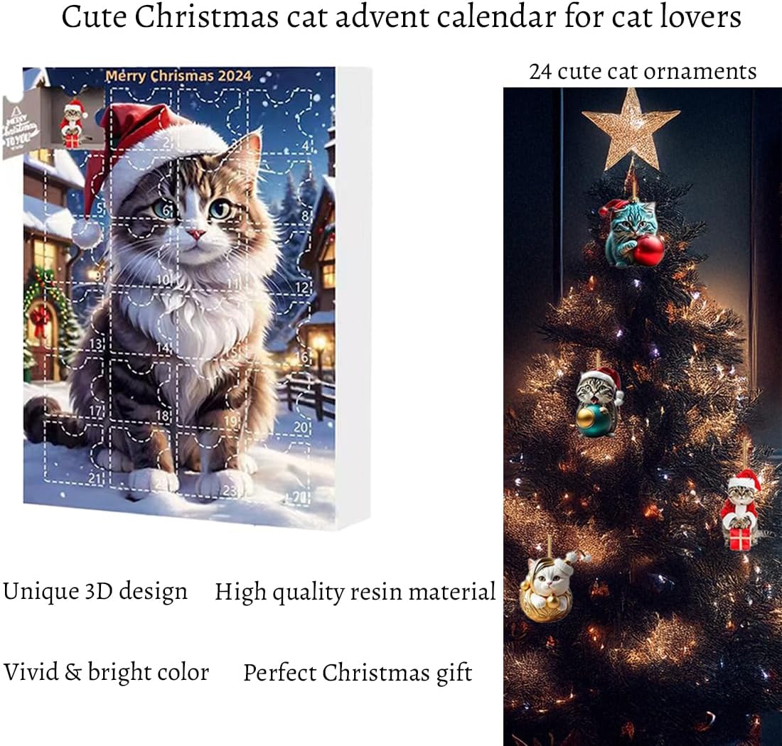 Cat Advent Calendar - 24-Day Holiday Countdown for Cat Lovers | Cute Kitten Decor Ornaments
