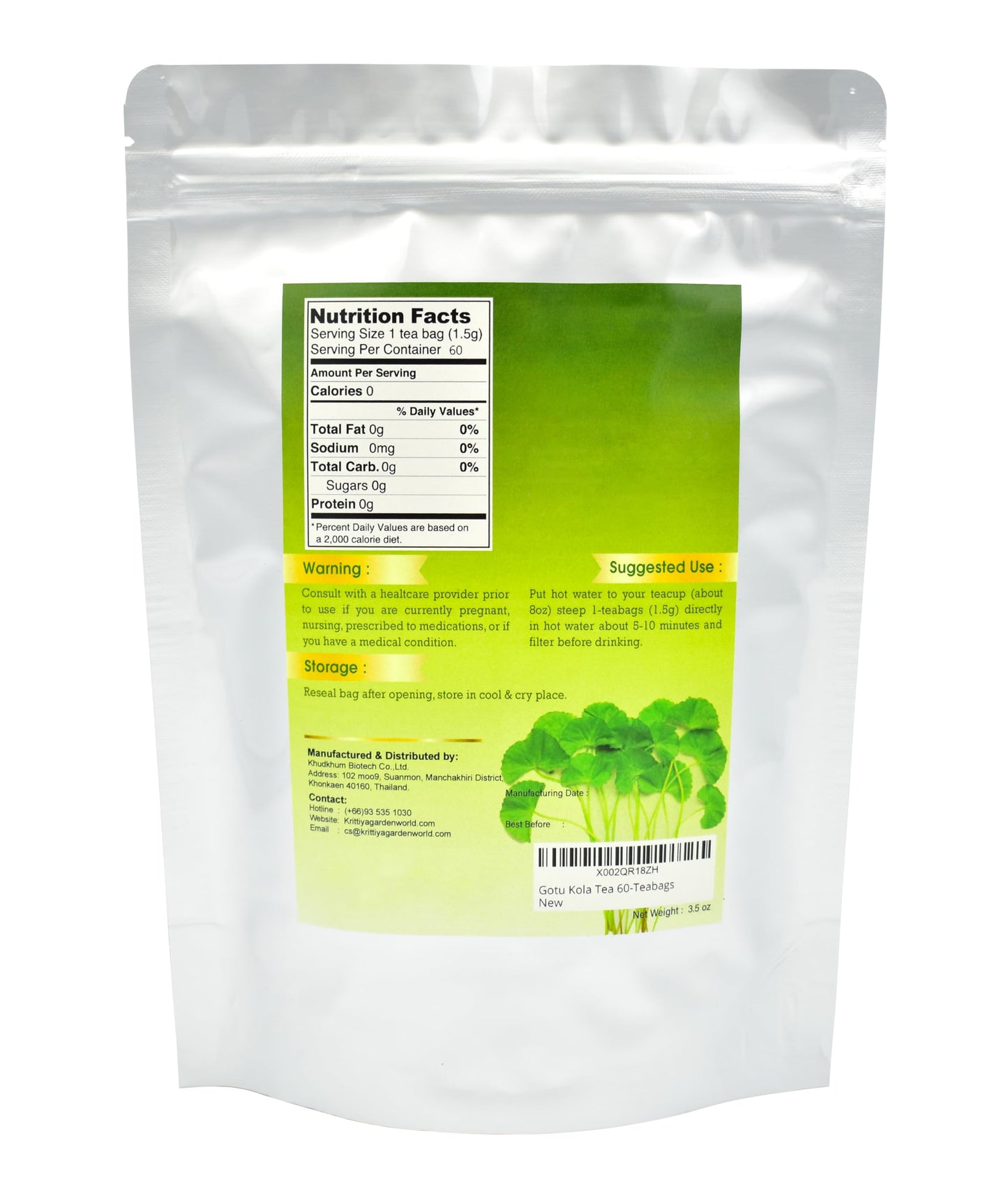 Gotu Kola Tea 60-Teabags - 1.5g X 60 Tea Bags