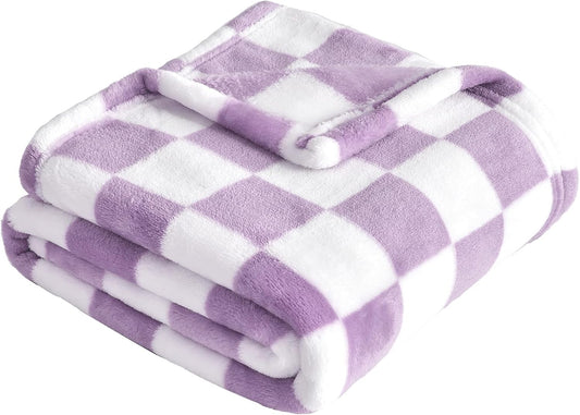 Yurhap Checkered Baby Blanket - Ultra Soft Fleece Receiving Blanket for Infants | 30''x40'', Purple