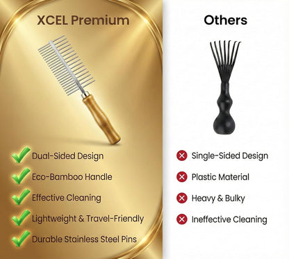 XCEL Hair Brush Cleaner Tool - Dual-Sided Remover Comb for Hair & Dust Buildup | Ideal for Paddle & Boar Bristle Brushes