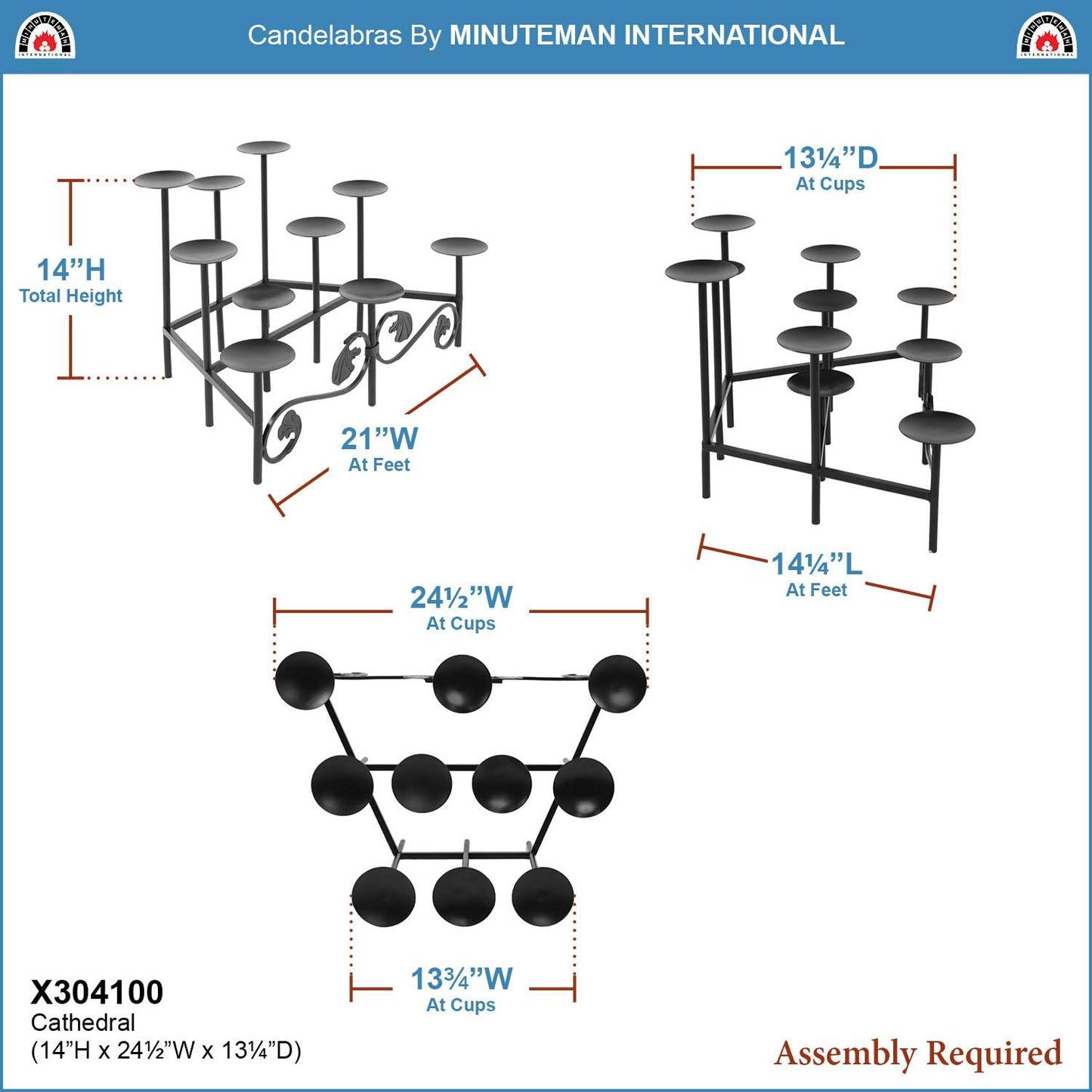 Minuteman International Cathedral Wrought Iron Fireplace Candelabra - Elegant Hearth Decor