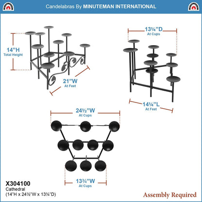 Minuteman International Cathedral Wrought Iron Fireplace Candelabra - Elegant Hearth Decor