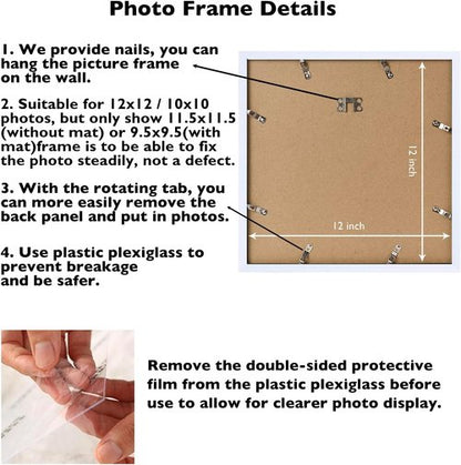 JCJMY 12x12 Picture Frame - Versatile Display for 30x30cm Diamond Art | White with Plexiglass