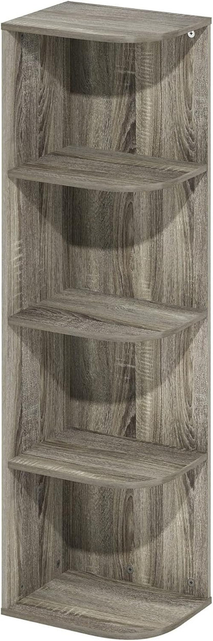 Furinno Pasir 4-Tier Corner Bookcase - Stylish French Oak Design for Space-Saving Storage