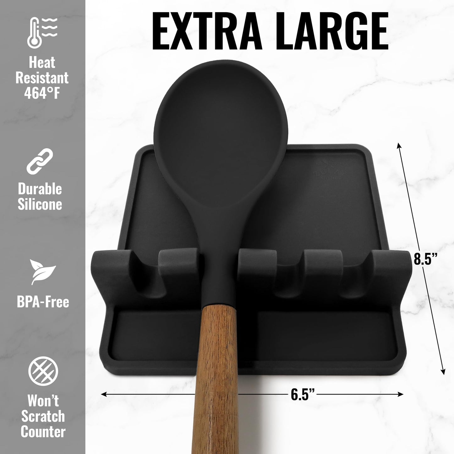 Zulay Kitchen Extra Large Silicone Utensil Rest with Drip Pad for Multiple Utensils - BPA-Free Heat-Resistant Spoon Rest & Spoon Holder for Stove Top - Kitchen Utensil Holder for Spoon - Black